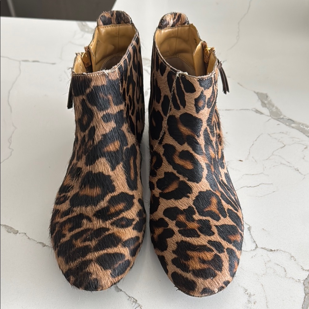 Leather Nine West Leopard Print Ankle Boots